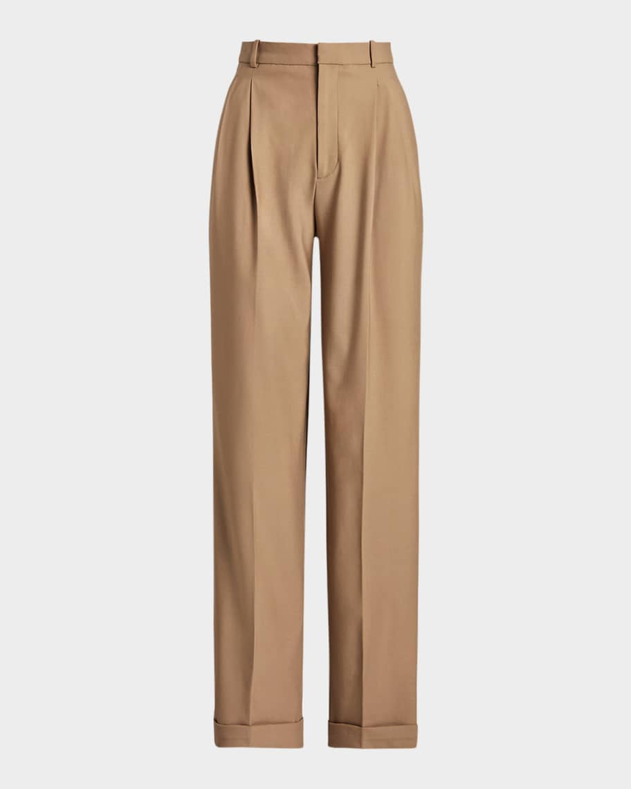パンツ RalphLauren Camel Side Adjuster Trousers Polo Ralph Lauren Full-Length Pleated Pants | Neiman Marcus