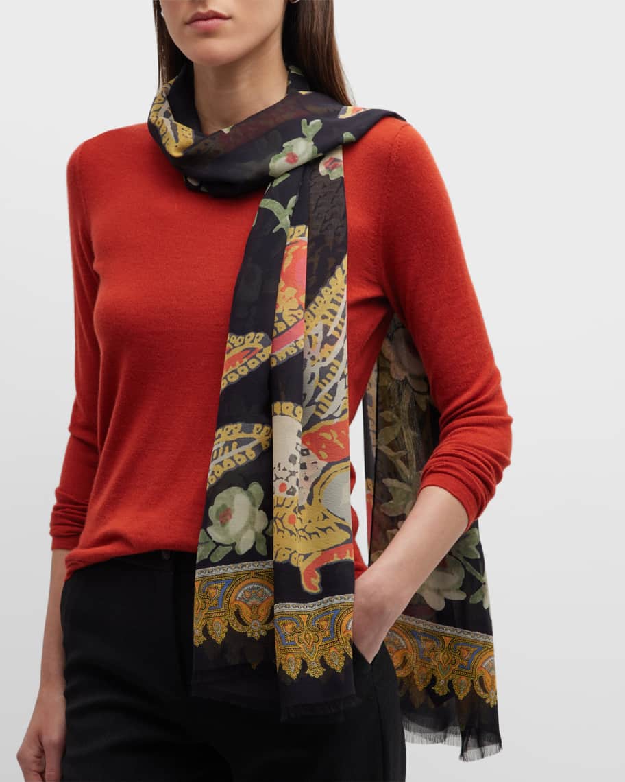 Monogram jacquard wool scarf sage