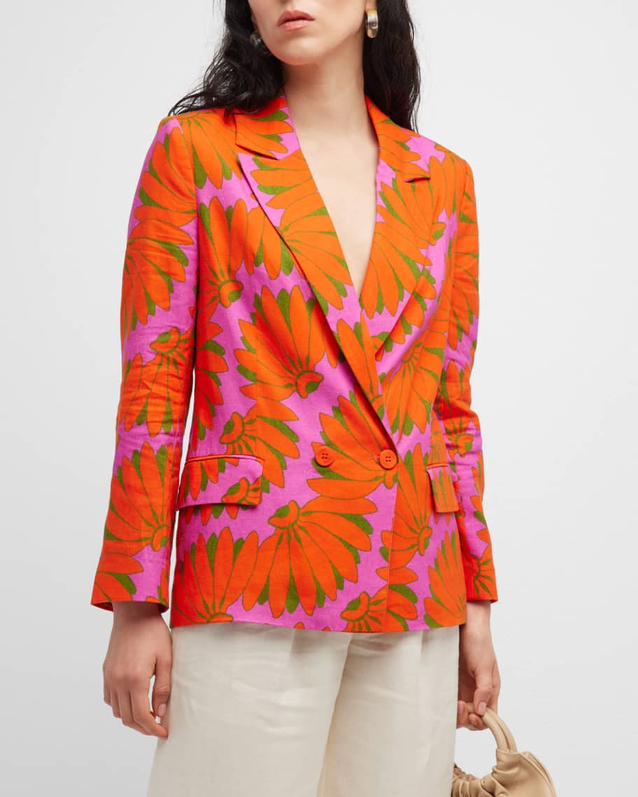 Farm Rio Copacabana Notched-Lapel Linen-Blend Blazer | Neiman Marcus