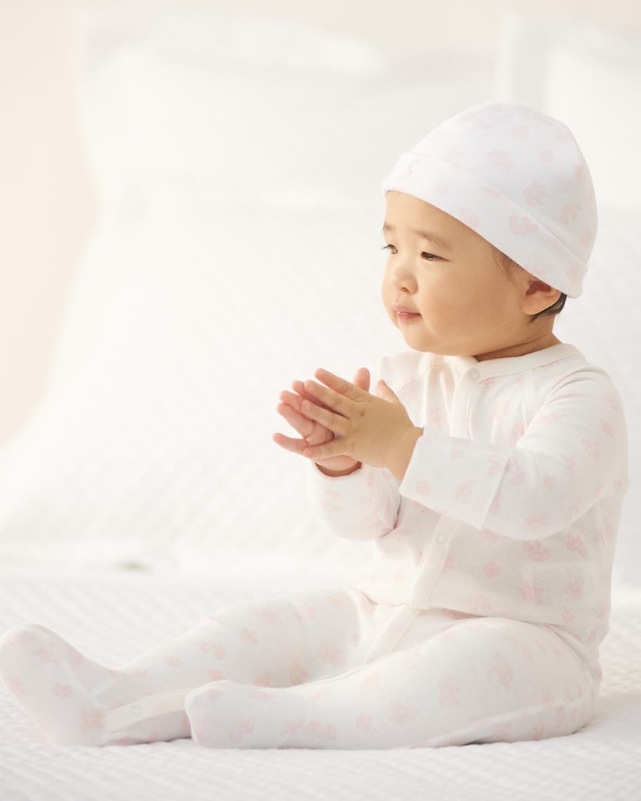 Image 1 of 5: Girl's Teddy Bear-Print Organic Cotton Footie, Size Newborn-9M