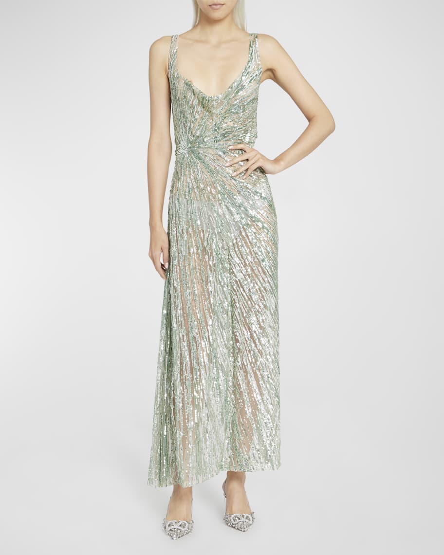 Valentino Gathered Evening Gown with Sequin Embellishment | Neiman Marcus