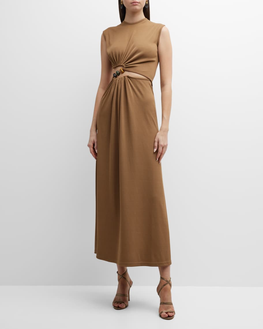 Christopher Esber Ruched Maxi Dress with Quartz Abacus Stone Details ...