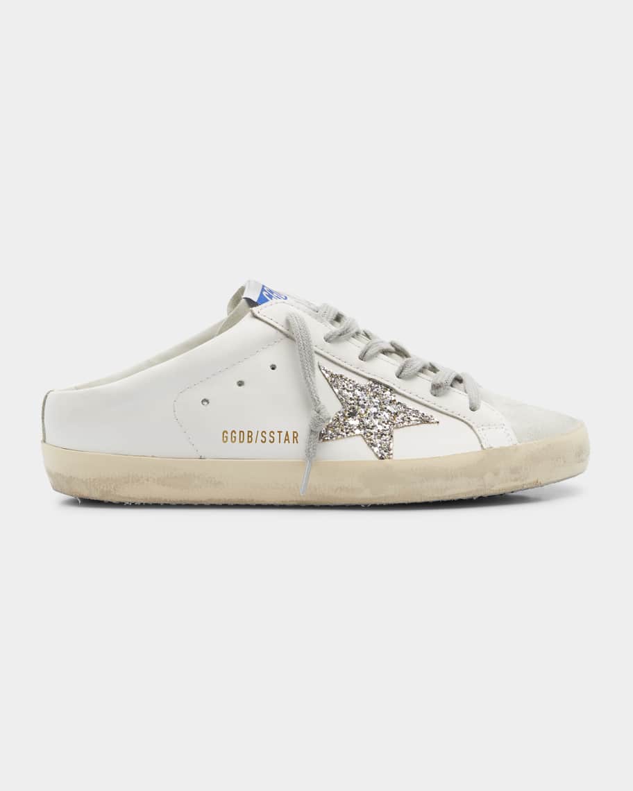 Golden Goose Superstar Leather Glitter Sabot Sneakers | Neiman Marcus