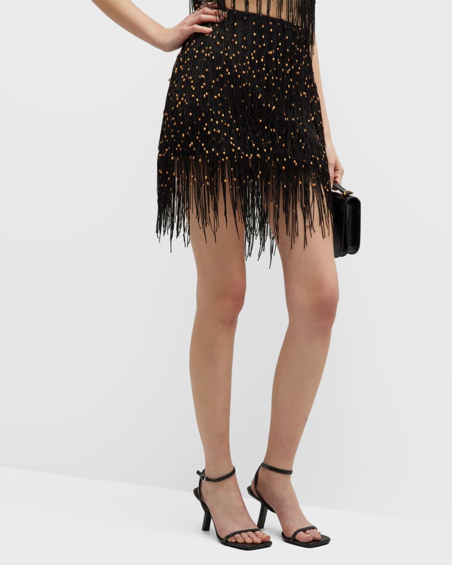 Anna Quan Fernanda Fringe Beaded Mini Skirt | Neiman Marcus