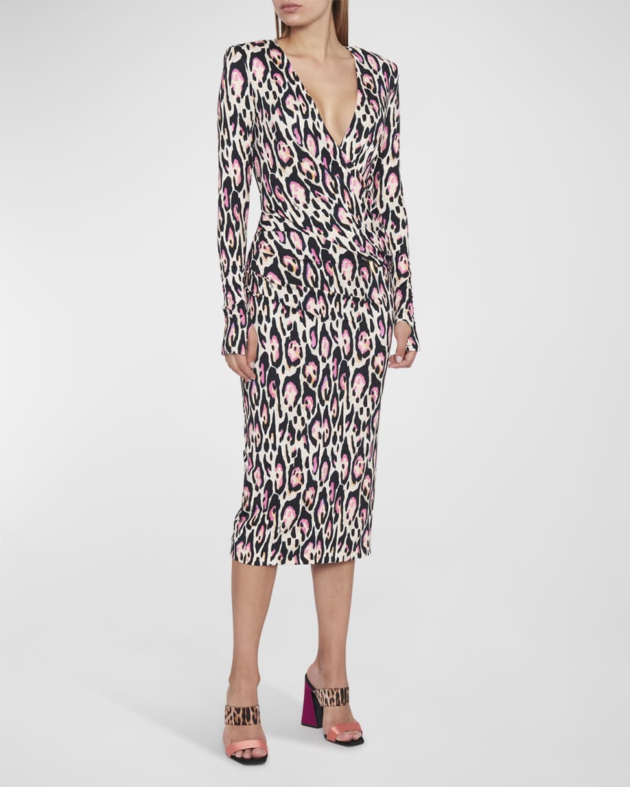 Roberto Cavalli Leopard Print Wrap Midi Dress