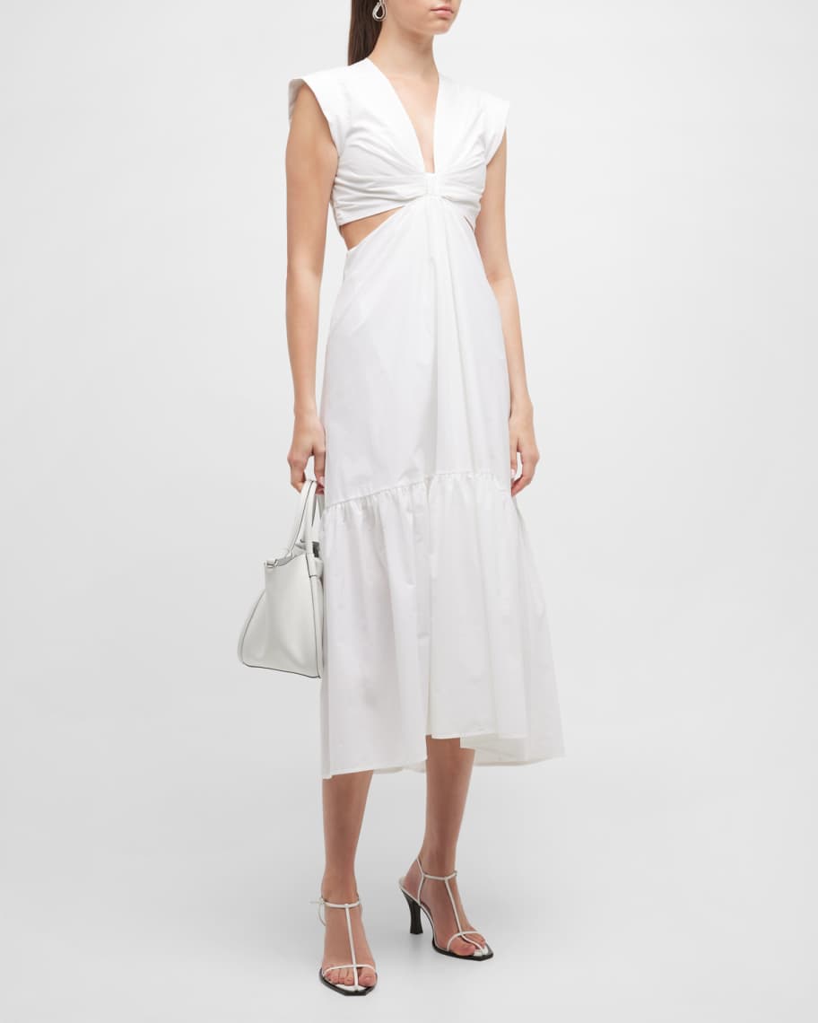 A.L.C. Alexandria Gathered Cut-Out Midi Dress | Neiman Marcus