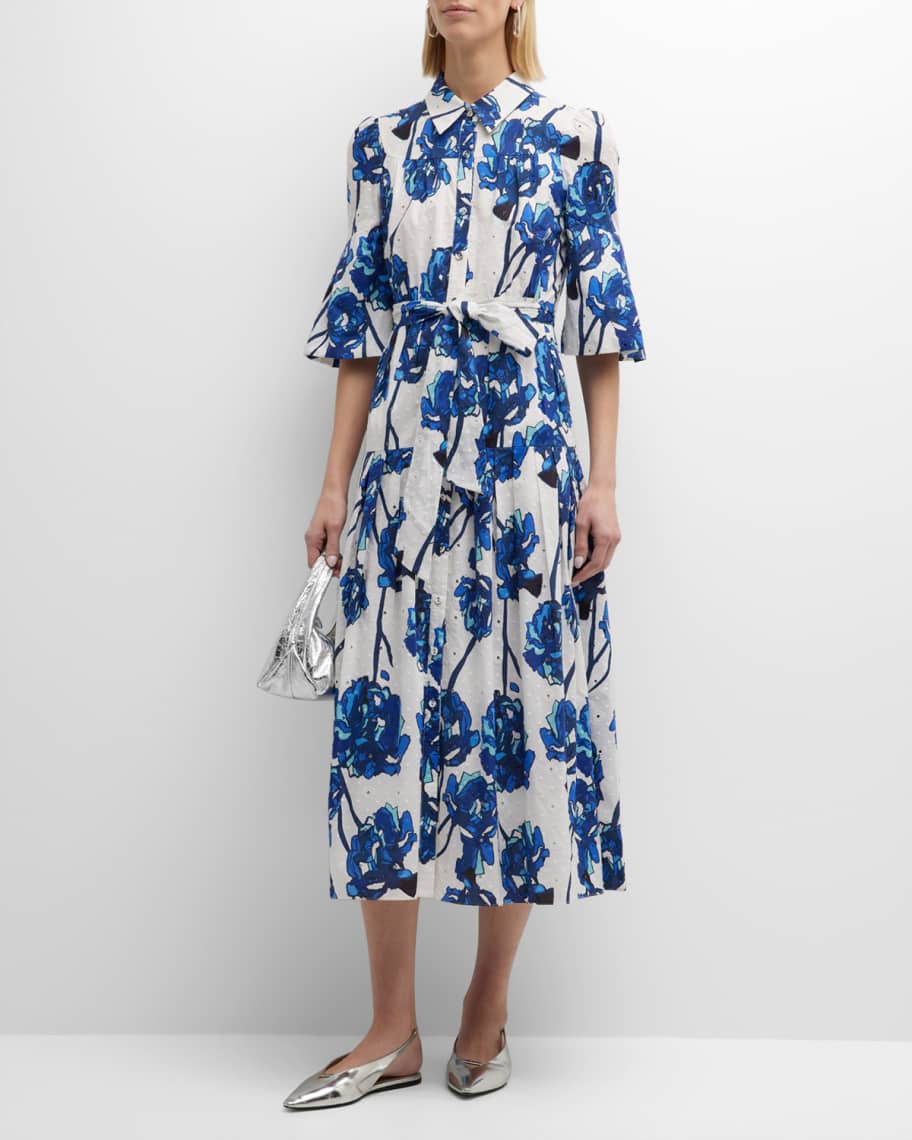 Diane von Furstenberg Aveena Bell-Sleeve Floral-Print Eyelet Dress ...