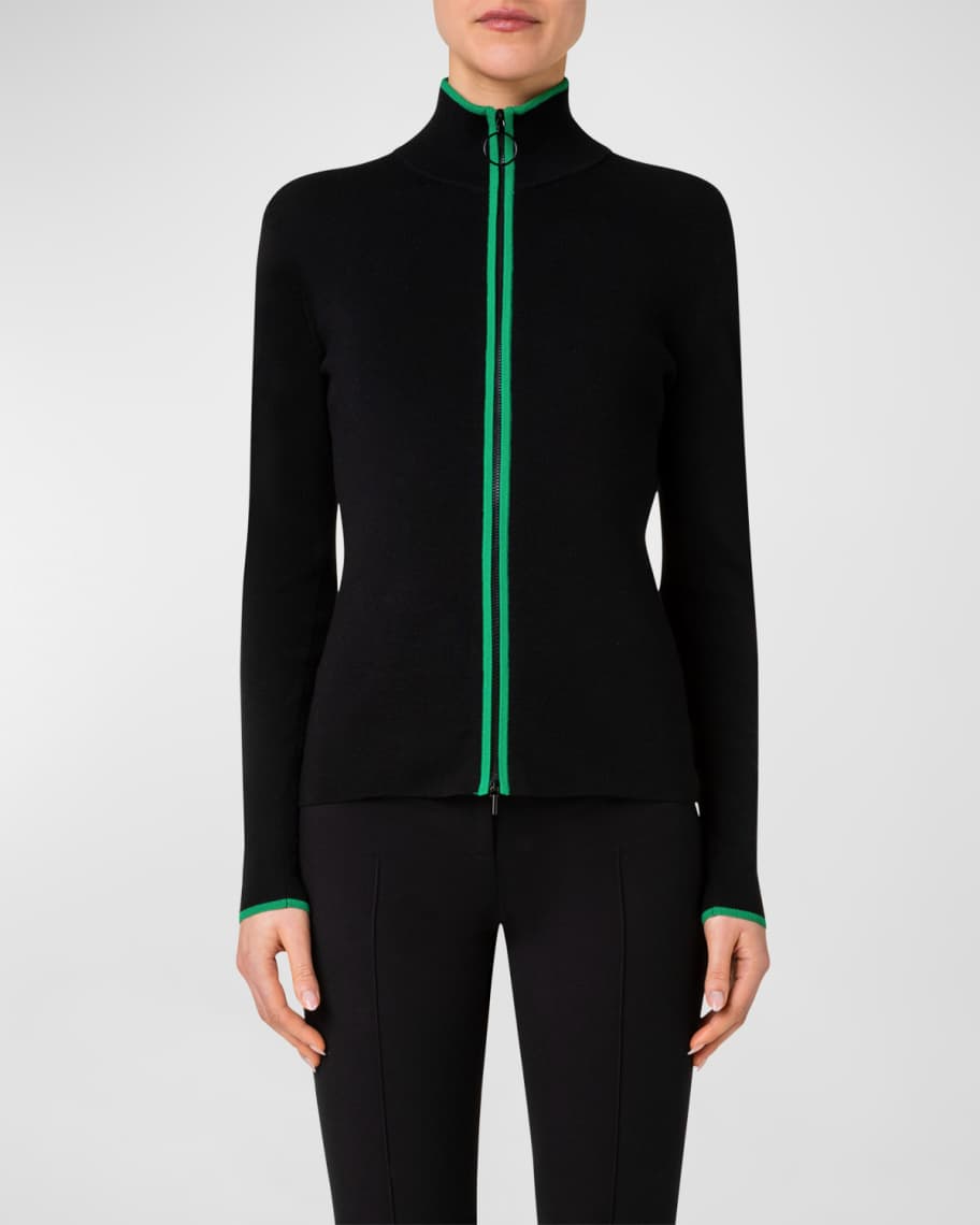 Akris punto Contrast Stripe ZipFront Cardigan Neiman Marcus