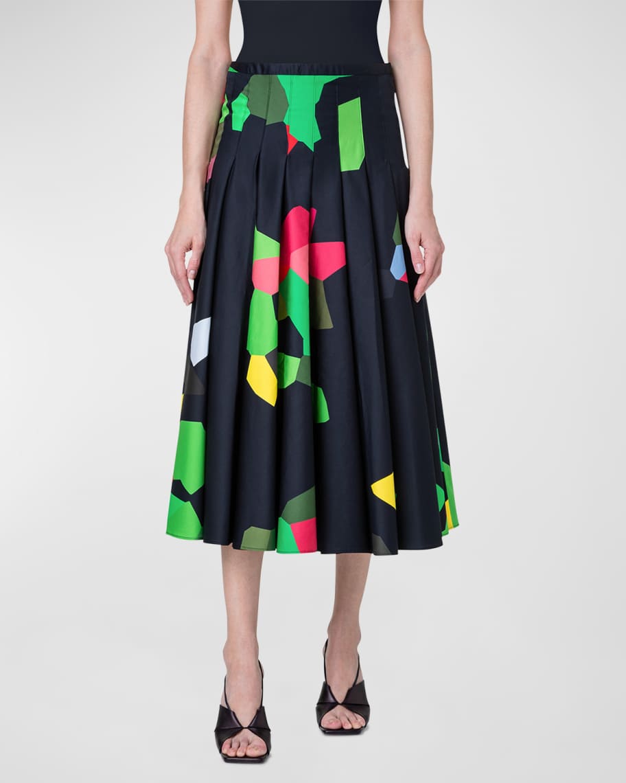 Akris punto XL Kaleidoscope Print Pleated A-Line Midi Skirt | Neiman Marcus