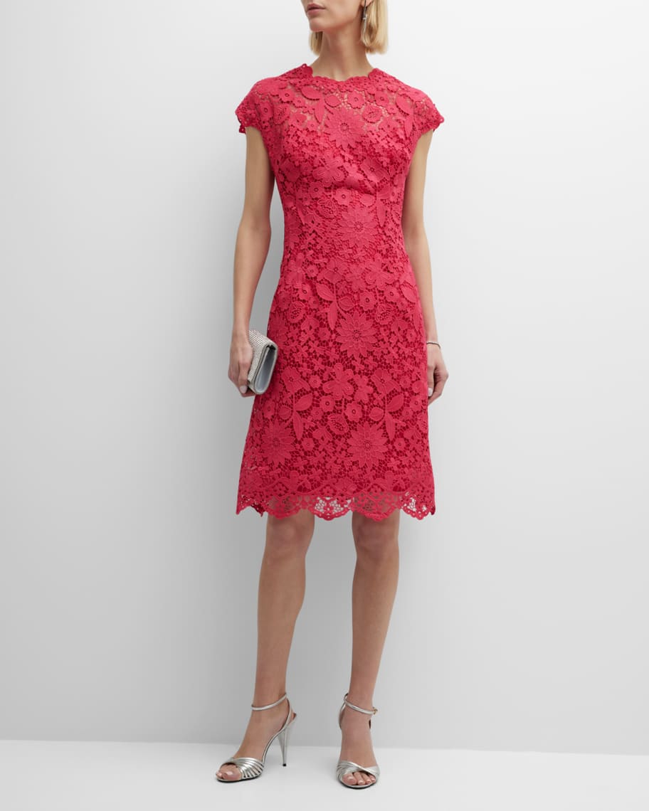 Rickie Freeman for Teri Jon Floral Lace Cap-Sleeve Dress | Neiman Marcus