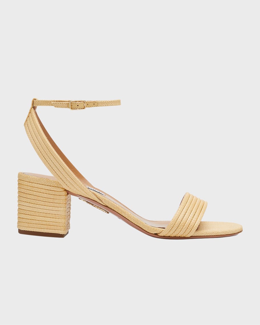 Aquazzura Raffia Ankle-Strap Sandals | Neiman Marcus