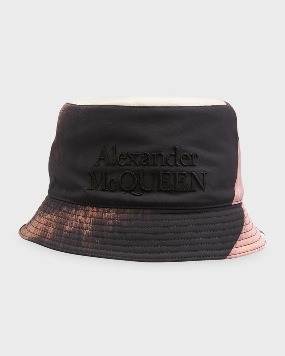 Alexander Mcqueen Men Black And White Reversible Bucket Hat With Logo Embroidery In Polyamide Man