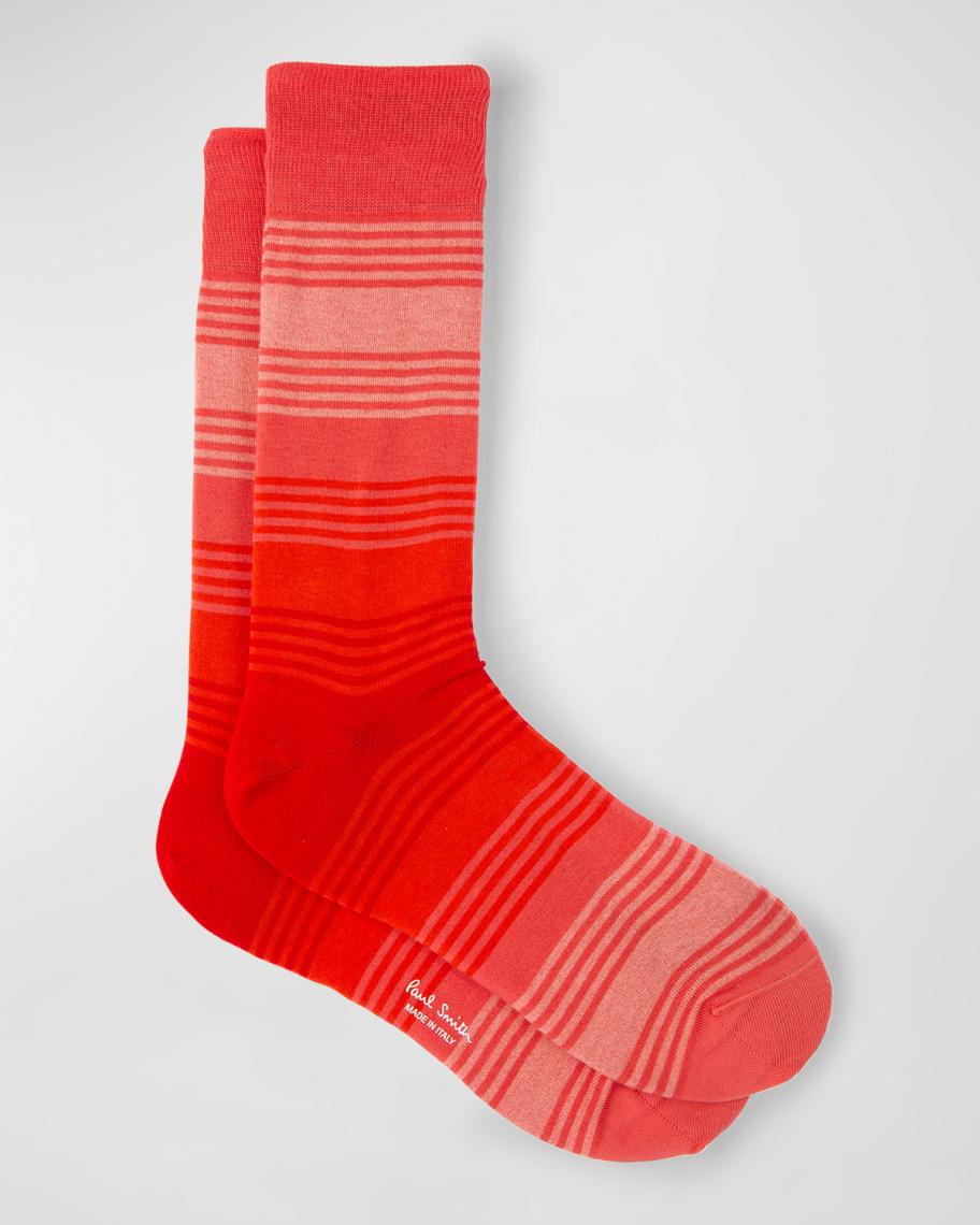 thumbnail image 2 of Paul Smith Baruch Multi Stripe Men's Cotton Socks - Made In Italy - Blue Tonal Stripe 2 of 3