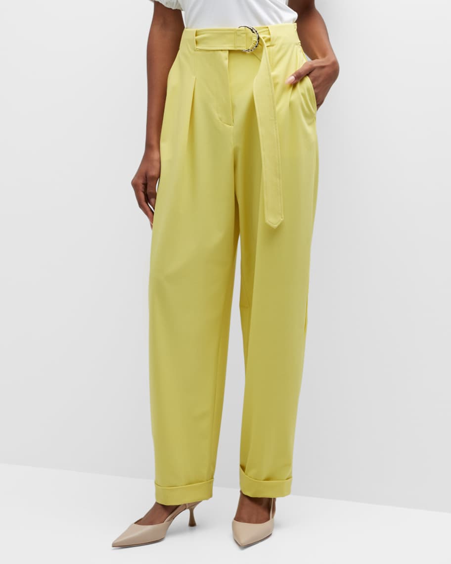 Tanya Taylor Tyler Belted Pleated Twill Pants | Neiman Marcus
