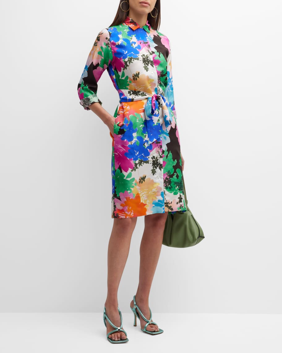 Sara Roka Avana Floral-Print Silk Midi Shirtdress | Neiman Marcus