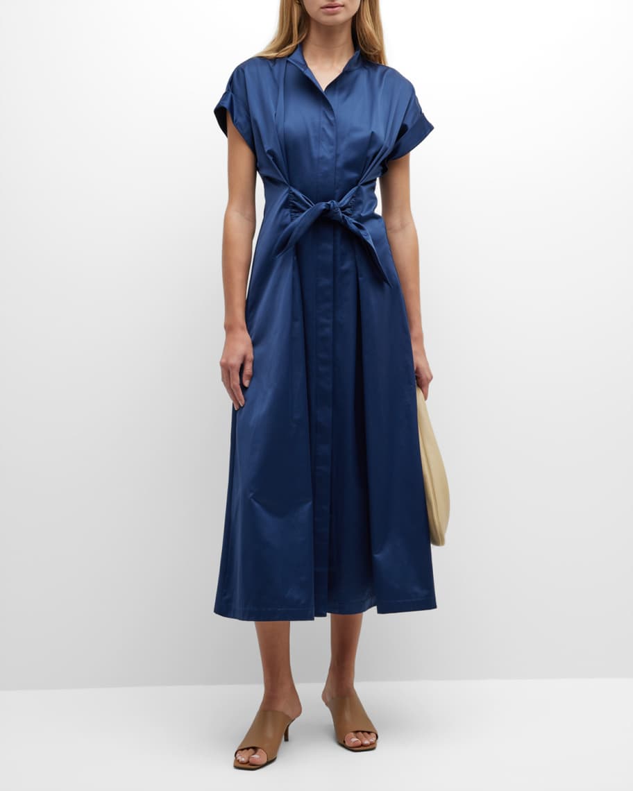 Finley Rocky Tie-Front Short-Sleeve Sateen Dress | Neiman Marcus