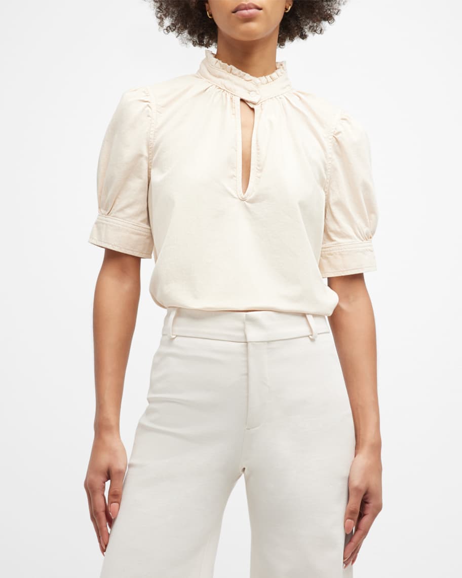 FRAME V-Neck Ruffle Collar Top | Neiman Marcus