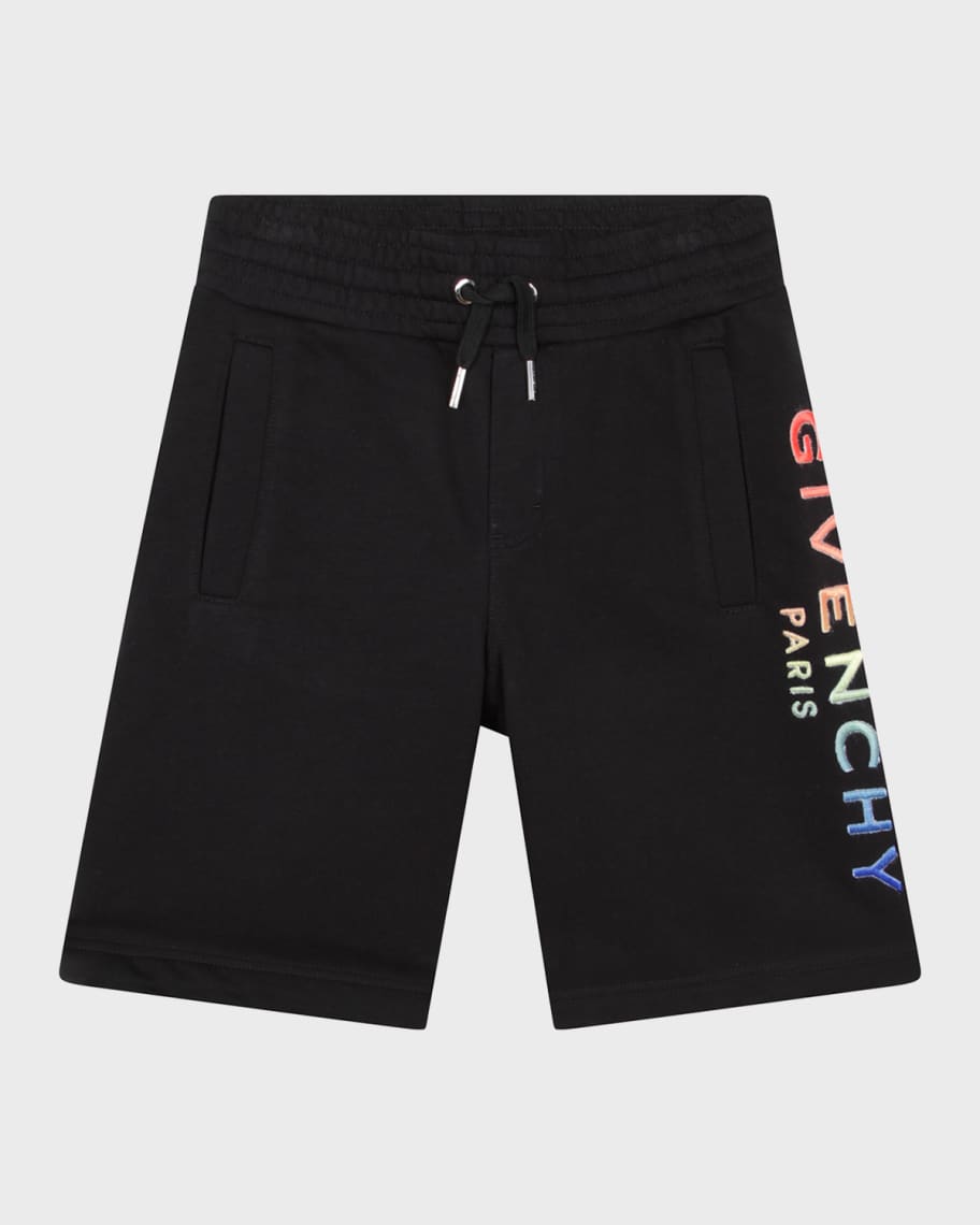 Givenchy Boy's Rainbow Embroidered Logo Bermuda Shorts, Size