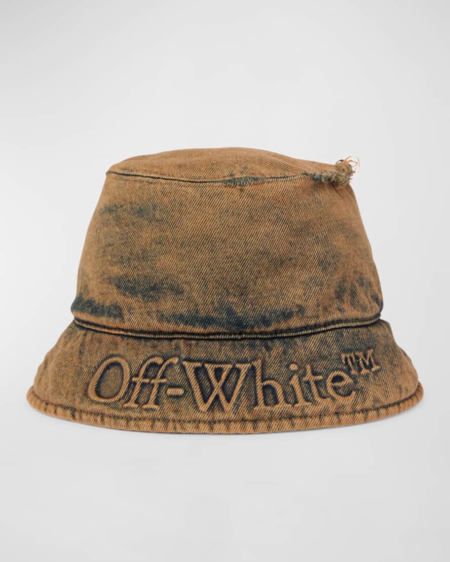 Off-White Laundry Distressed Denim Logo Bucket Hat | Neiman Marcus