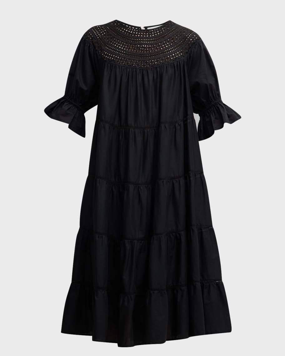 Merlette Paradis Tiered Lace-Trim Eyelet Midi Dress | Neiman