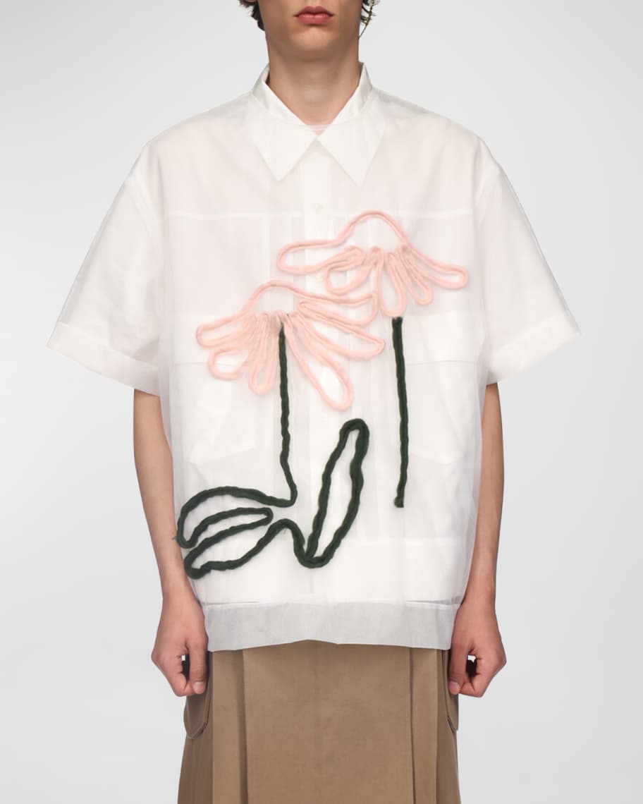 Simone Rocha シースルーレースフリル半袖トップス シースルーレース