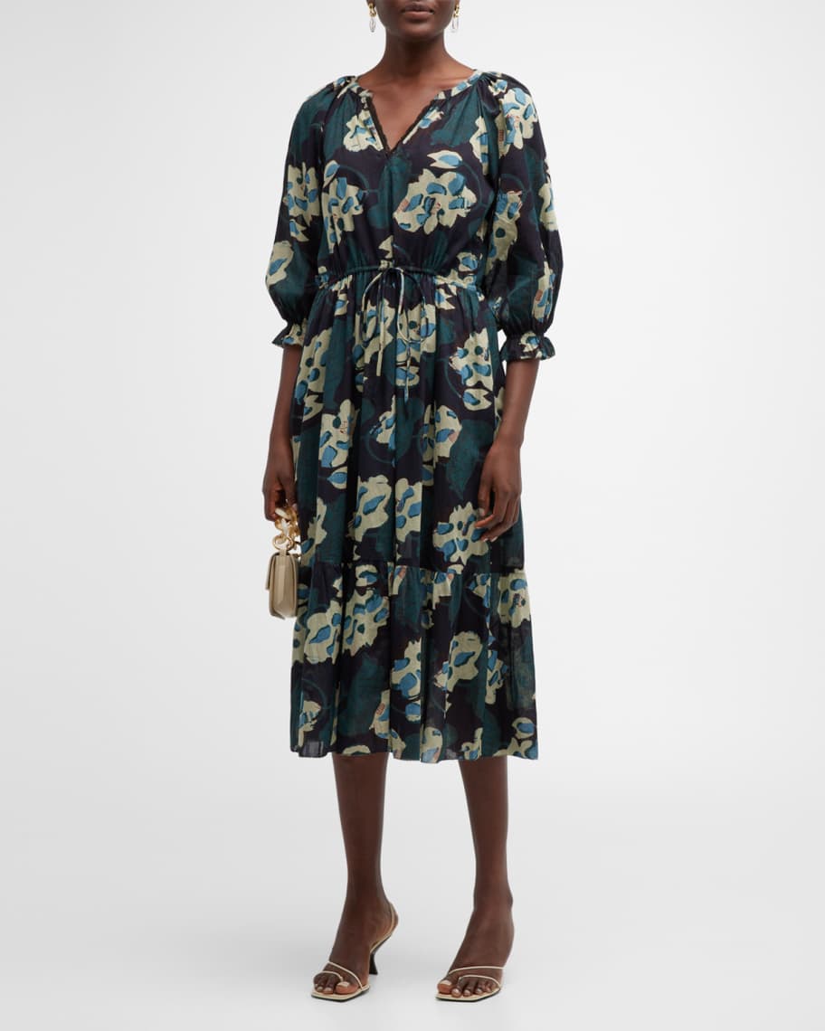 Velvet Denise Printed Cotton Midi Peasant Dress | Neiman Marcus