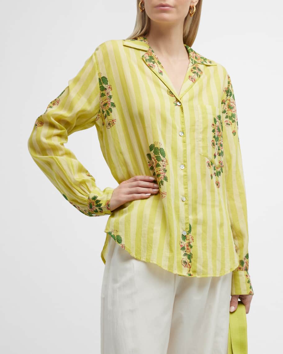 Alix of Bohemia Patti Floral Striped Button-Front Shirt | Neiman Marcus