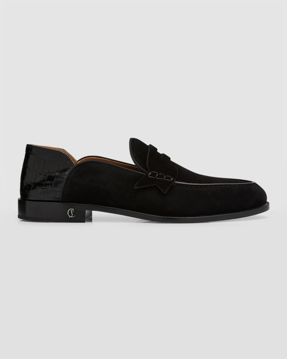 Christian Louboutin Men's Penny No Back Suede Penny Loafers | Neiman Marcus