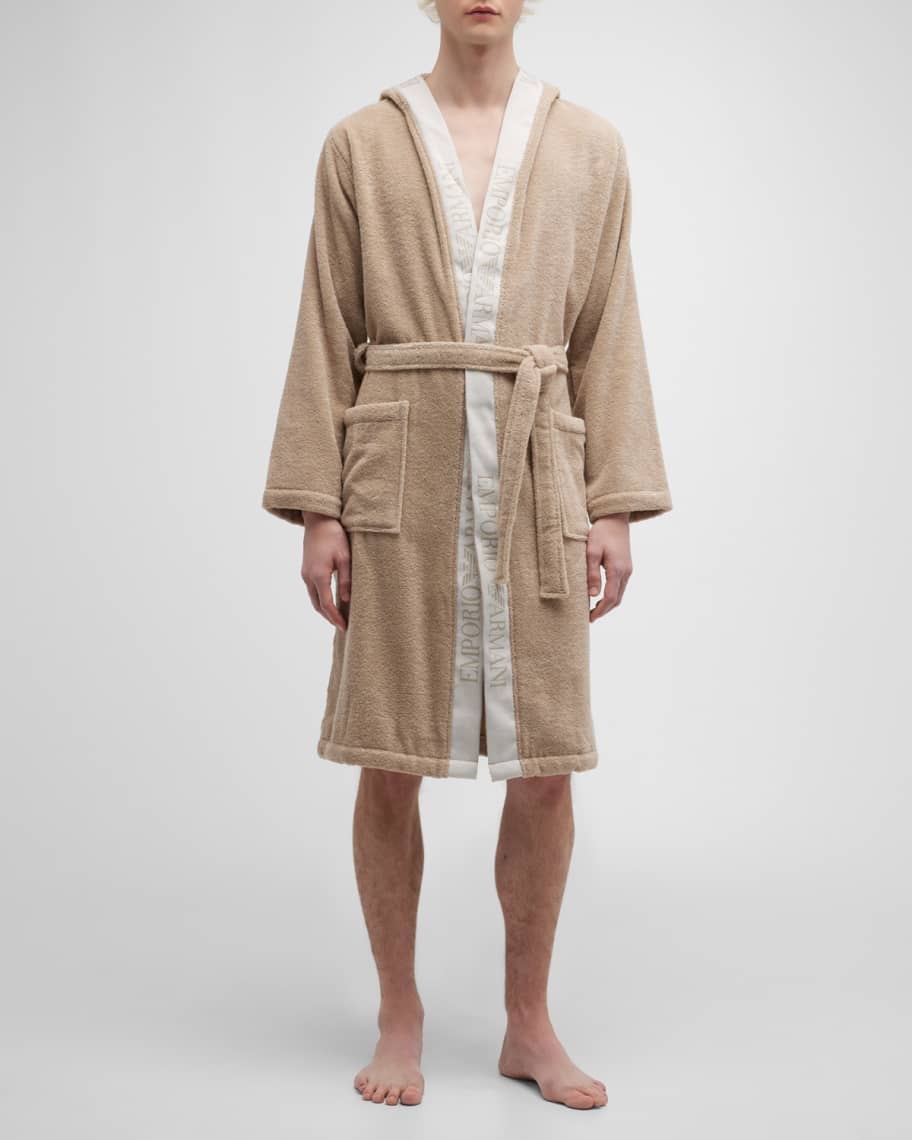 Emporio Armani Men's Hooded Bathrobe with Logo Taping Neiman Marcus