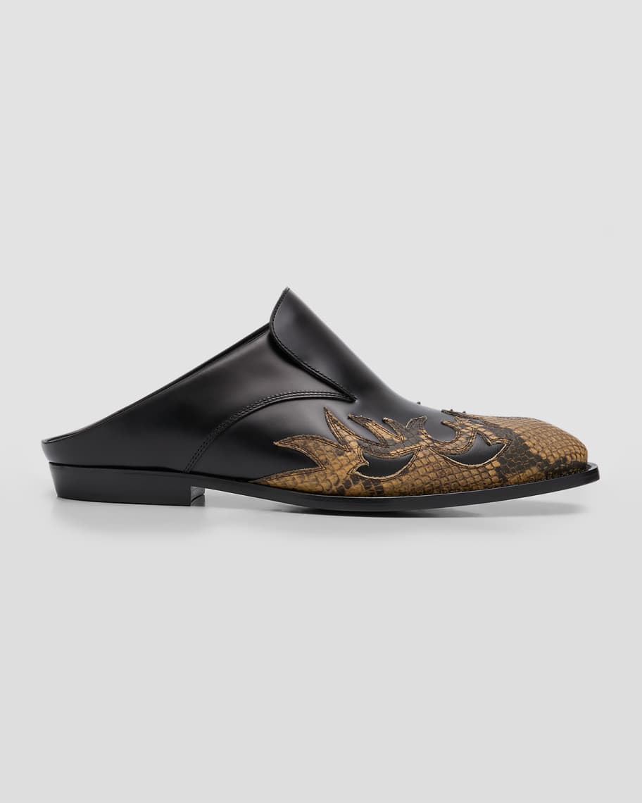 Dries Van Noten Men's Leather Western Mules | Neiman Marcus