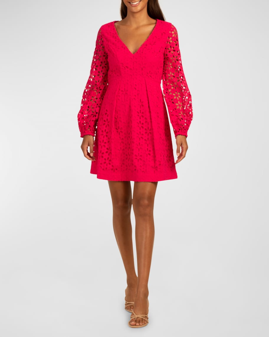 Trina Turk Grazia Pleated Floral Eyelet Dress Neiman Marcus