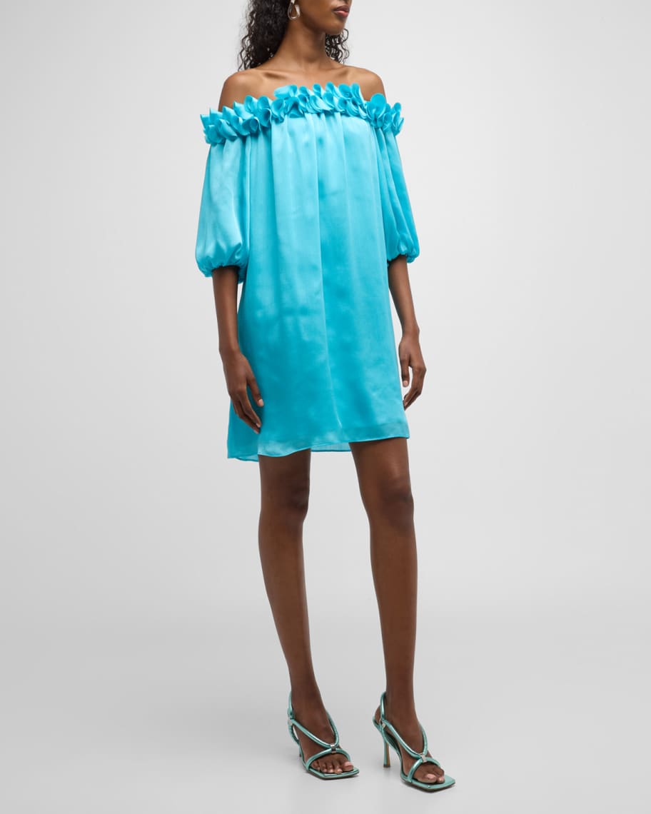 Trina Turk Gateway Ruffle Off-Shoulder Shift Dress | Neiman Marcus