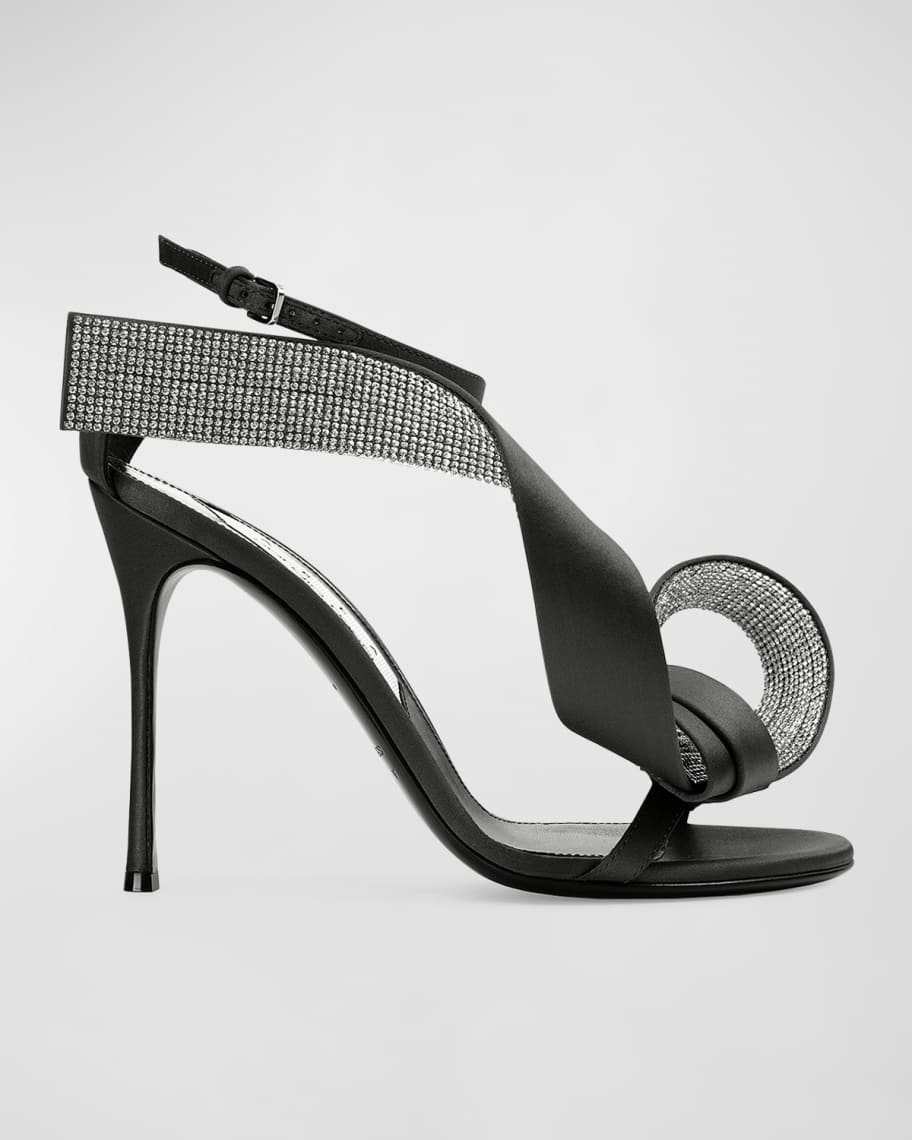 AREA x Sergio Rossi Sculptured Crystal Satin Ankle-Strap Sandals ...