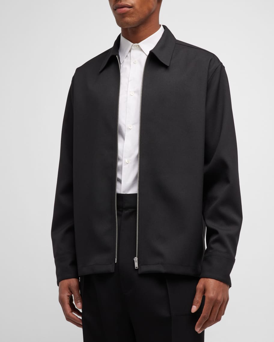 Jil Sander Men's Solid Gabardine Full-Zip Overshirt | Neiman Marcus