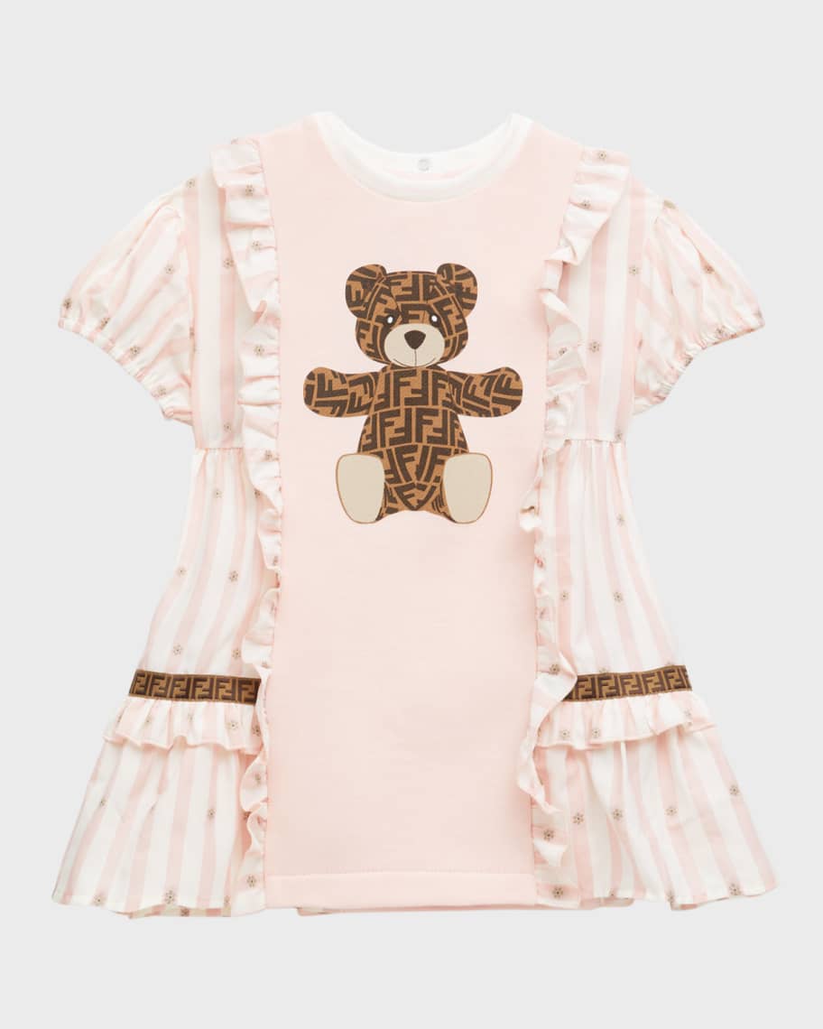 Fendi Girl's Striped Monogram Bear Combo Dress, Size 3M24M Neiman Marcus
