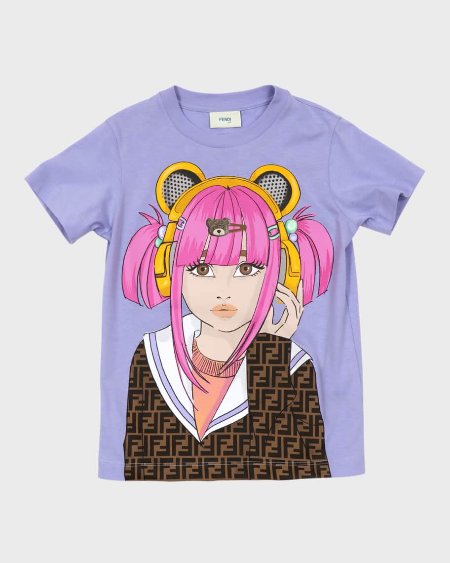 Fendi Girl's Classic MonogramPrint Graphic TShirt, Size 46 Neiman