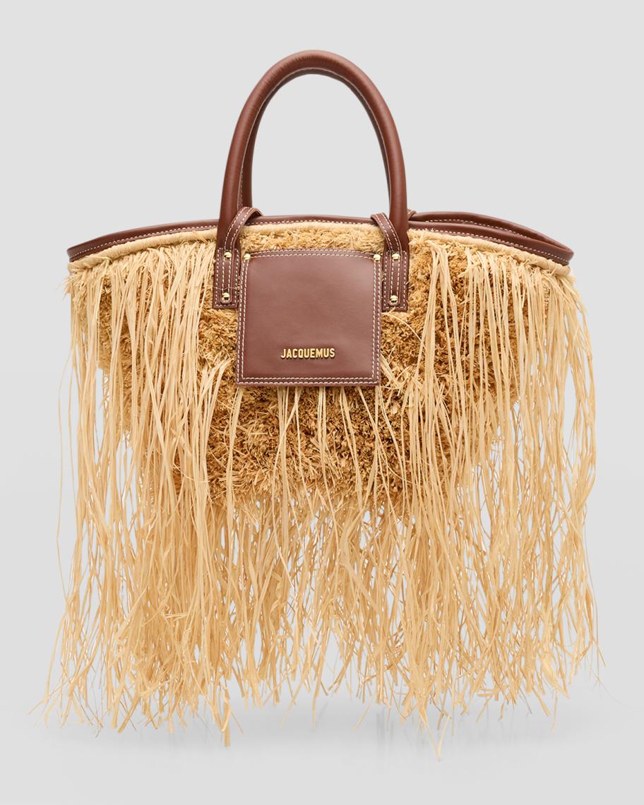 Jacquemus Le Panier Soli Fringe Raffia Top-Handle Bag | Neiman Marcus