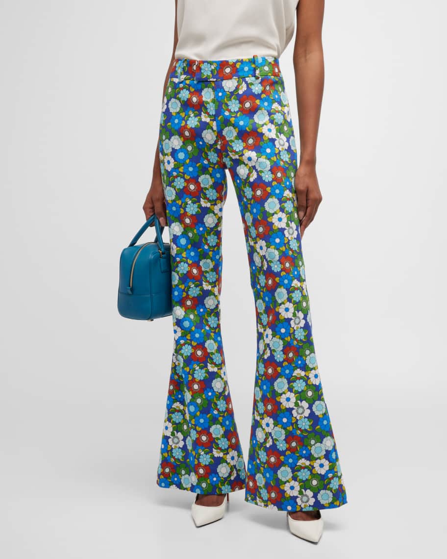 Smythe Floral Mid-Rise Bootcut Pants | Neiman Marcus