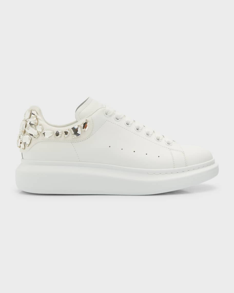 Alexander McQueen Men's Oversized Larry Allover Crystal Platform Sneakers White/Black