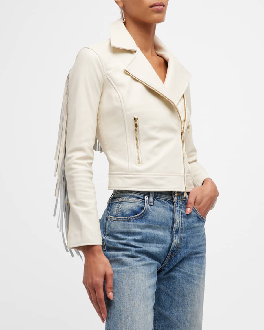 L'Agence Kravitz Fringe Leather Jacket | Neiman Marcus