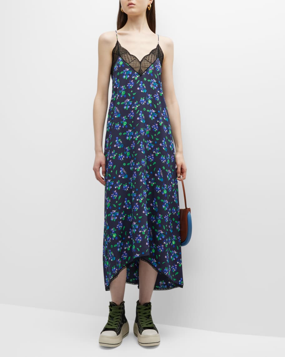 Zadig & Voltaire Risty Lace-Trim High-Low Slip Dress | Neiman Marcus