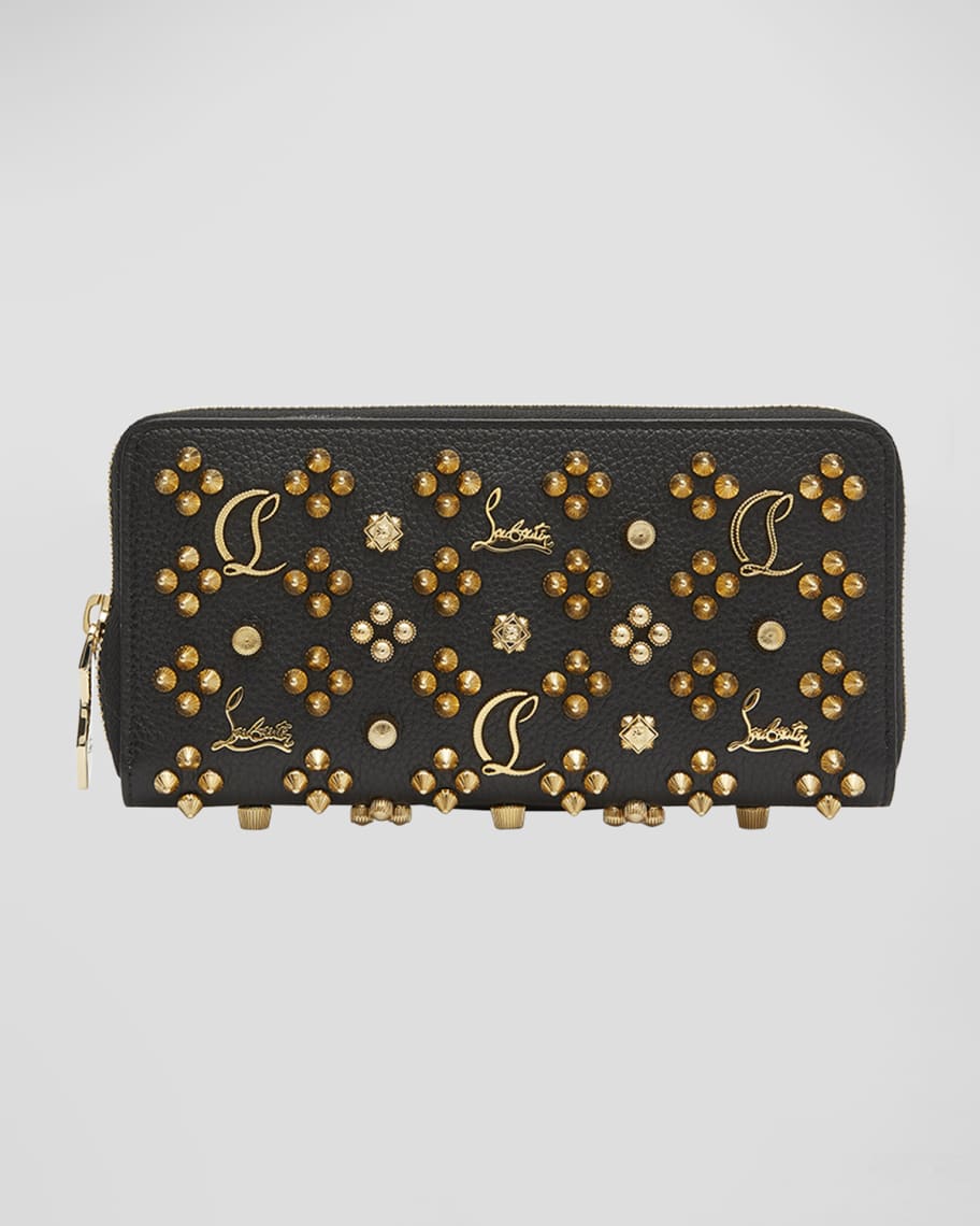 折りたたみ財布 Christian Louboutin Panettone Wallet With Studs Panettone - Wallet - Grained calf leather and spikes - Black