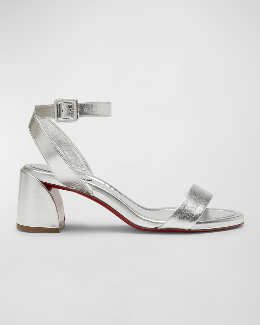 Christian Louboutin Miss Sabina Metallic Red Sole Ankle-Strap Sandals ...