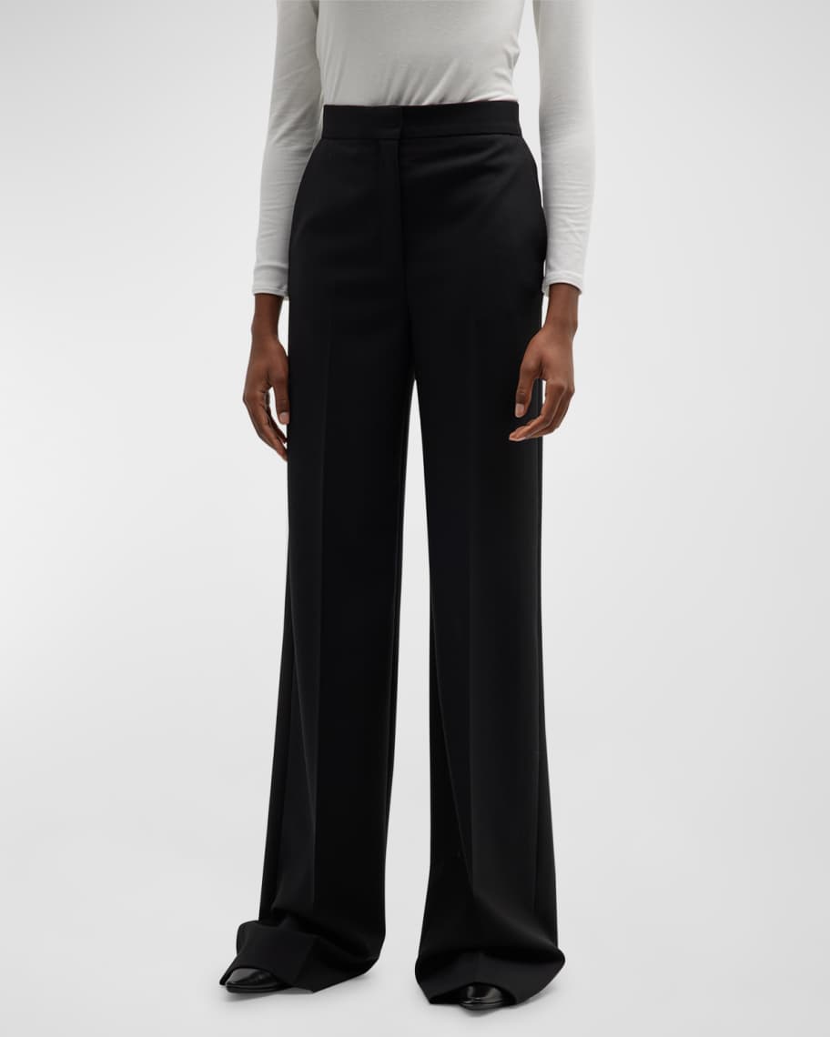 THE ROW Delton High-Rise Wide-Leg Wool Pants | Neiman Marcus