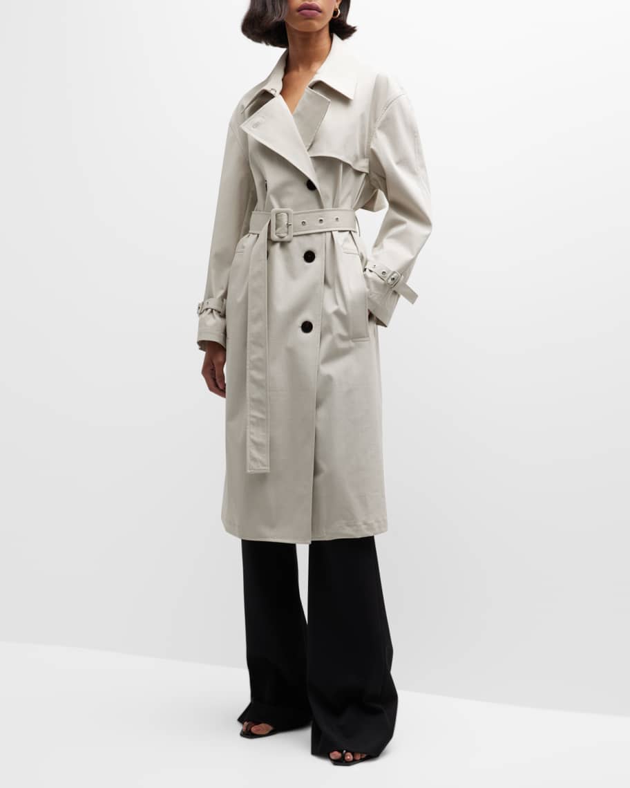 Louis Vuitton Women's Double Breasted Trench Long Coat Cotton with