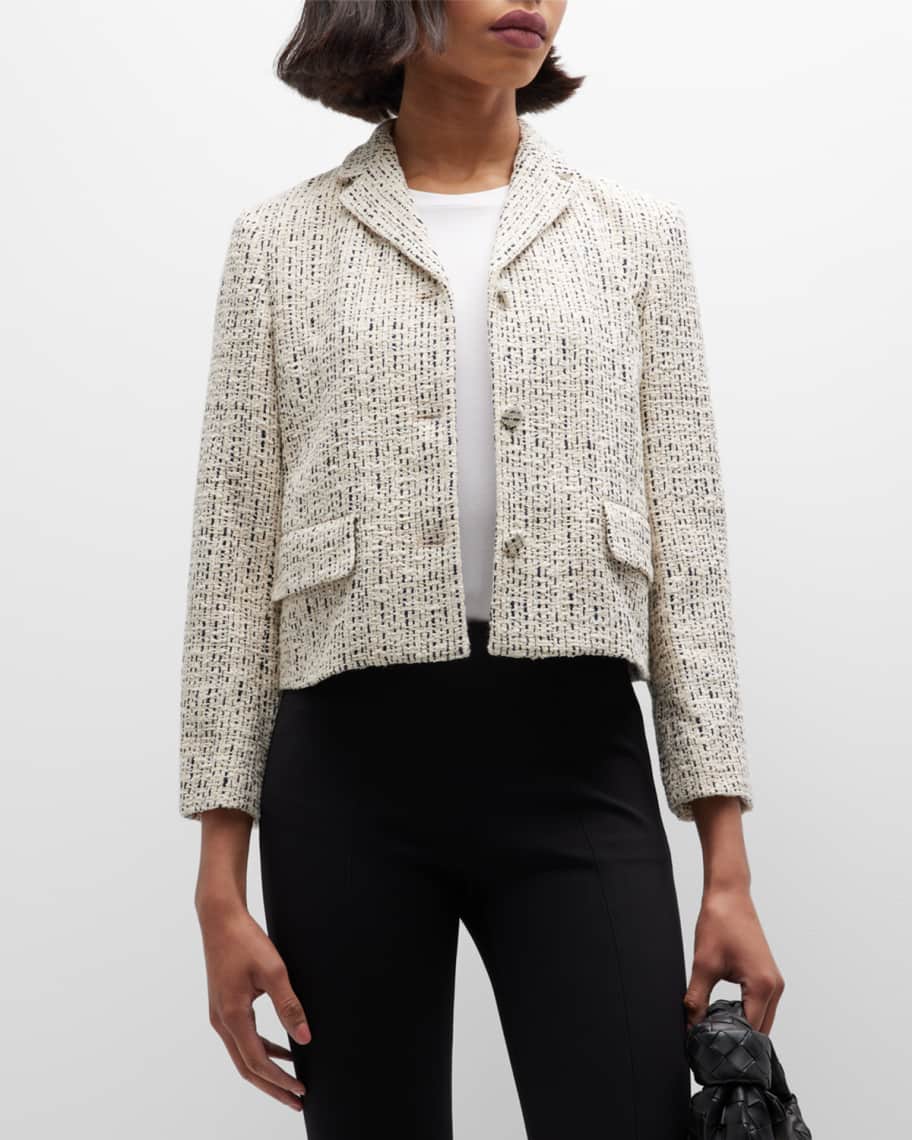Theory Cropped Open-Front Tweed Jacket | Neiman Marcus