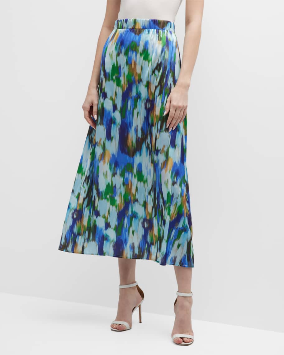 Misook Watercolor-Print A-Line Maxi Skirt | Neiman Marcus