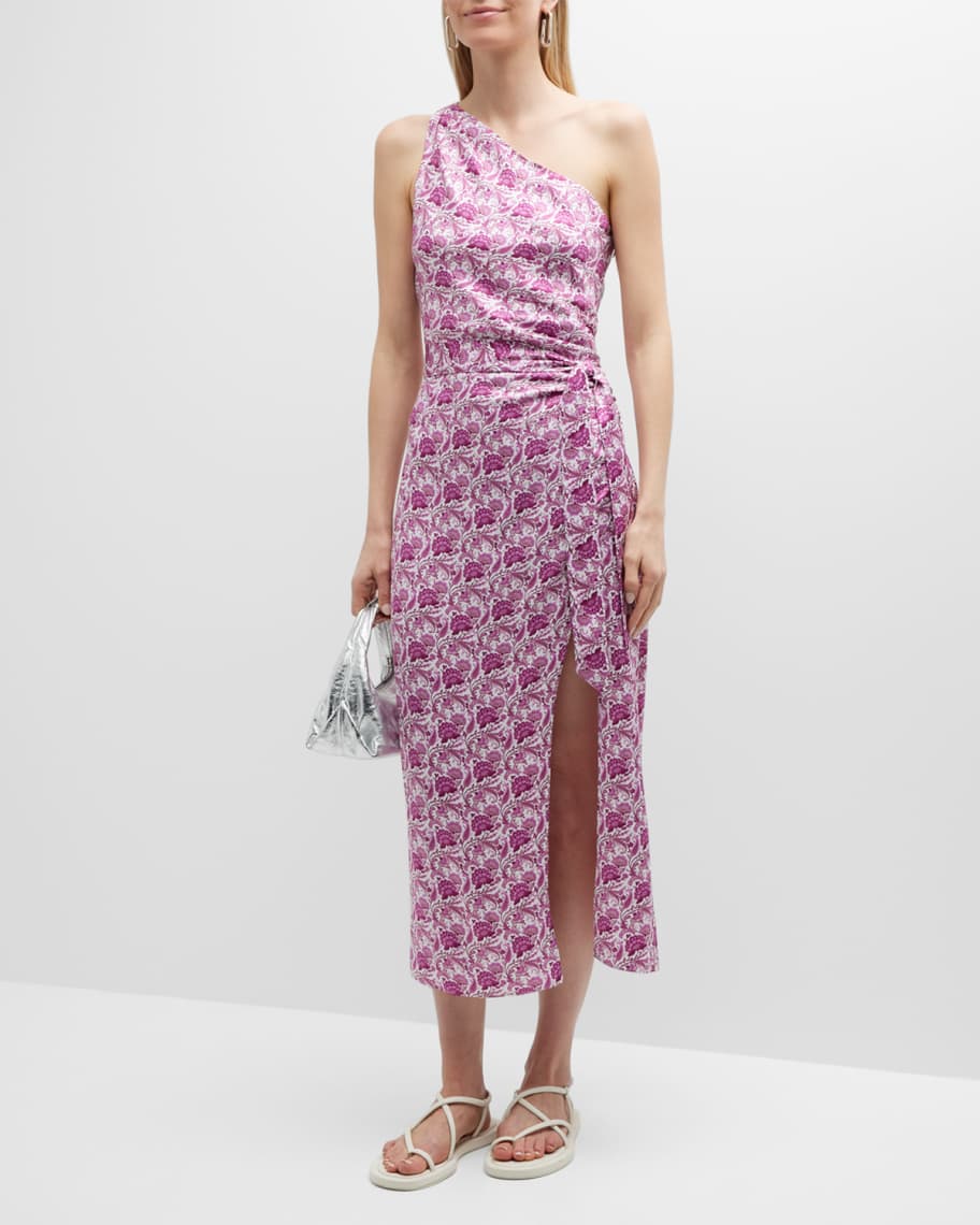Cami NYC Nanu One-Shoulder Faux-Wrap Midi Dress | Neiman Marcus