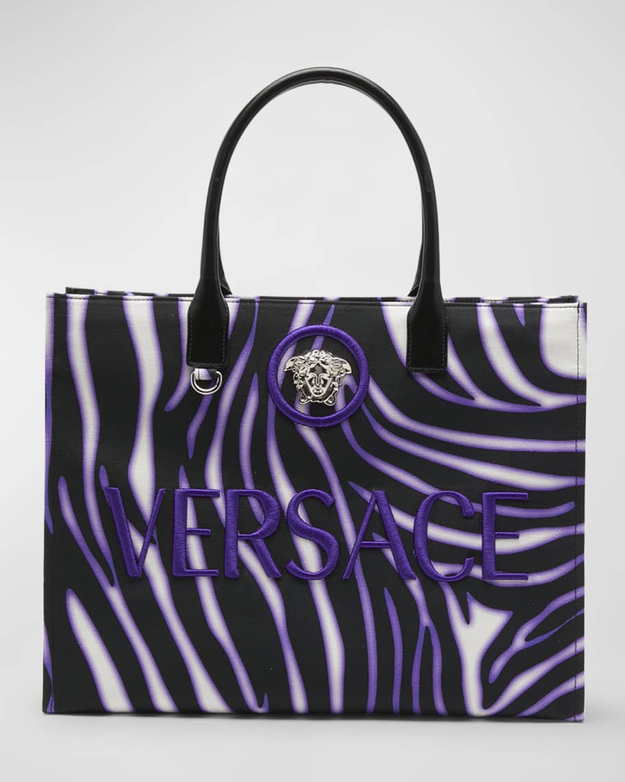 Shop Versace La Medusa Denim Book Tote