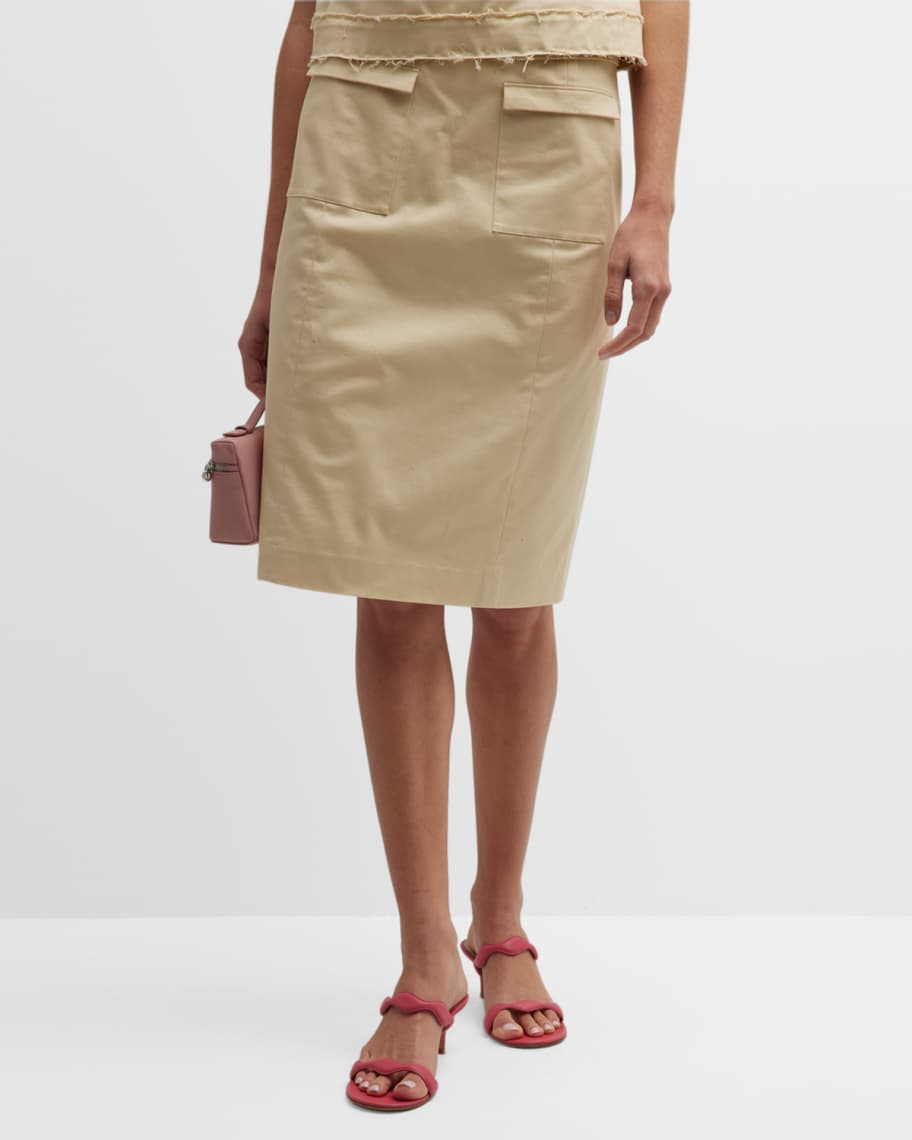 Image 1 of 6: Straight-Fit Poplin Midi Skirt